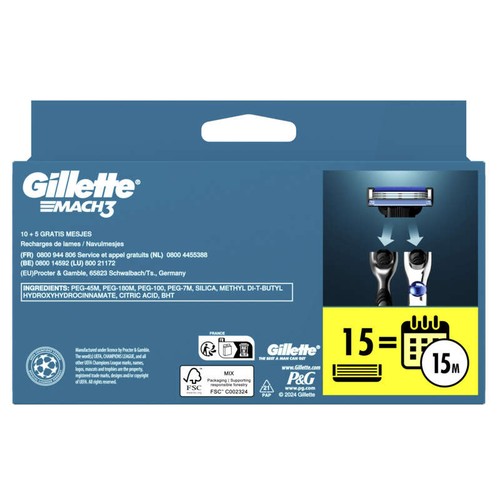 Gillette Mach3 Recharges Lames De Rasoir x15