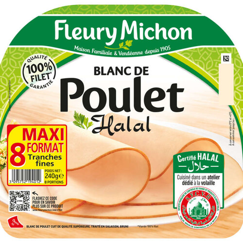 Fleury Michon Blanc De Poulet Halal Tranches Fines X8