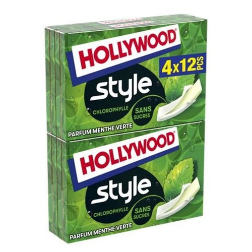 Hollywood Chewing-Gum Style Sans Sucres Menthe Verte 4x23g