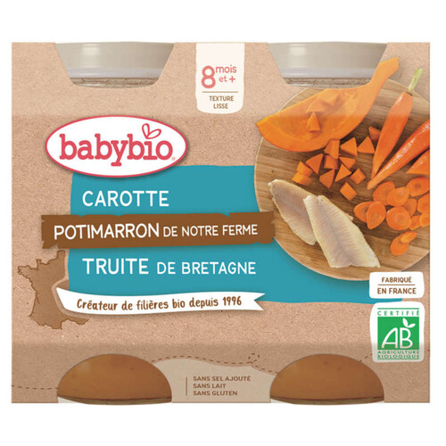 Babybio Pots De Carotte, Potimarron Et Truite 8 Mois Et + 400g