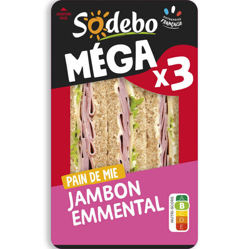 Sodebo Sandwich Méga club complet jambon emmental 230g