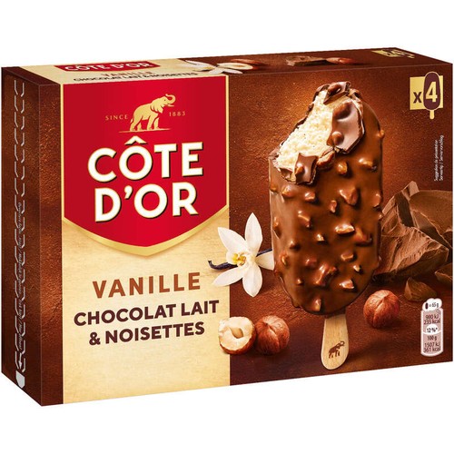 Côte d'Or 4 Bâtonnets Vanille Chocolat Lait Noisette 260g