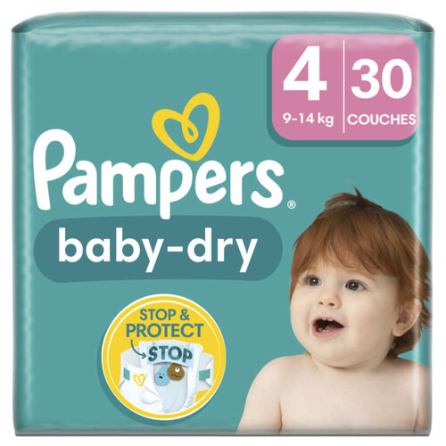 Pampers baby-dry taille 4, 30 couches, 9kg - 14kg