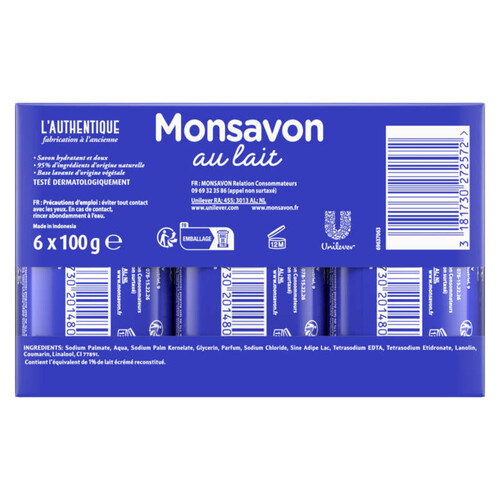Monsavon Savon Lavant Antibactérien L'Authentique 6x100g