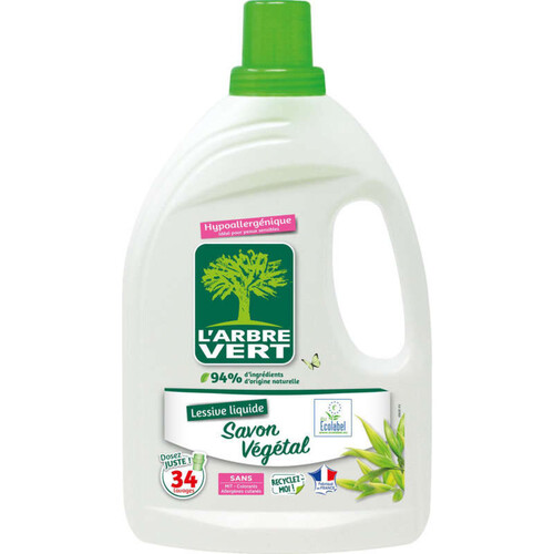 L'Arbre Vert lessive savon végétal x34 lavages 1.53L
