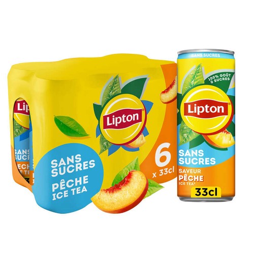 Lipton Ice Tea Thé Glacé Sans Sucres Saveur Pêche 6x33cl