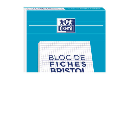 Oxford Bloc de Fiches Bristol A6 Non perforées Petits Carreaux 5mm 30 Fiches Collées Blanches
