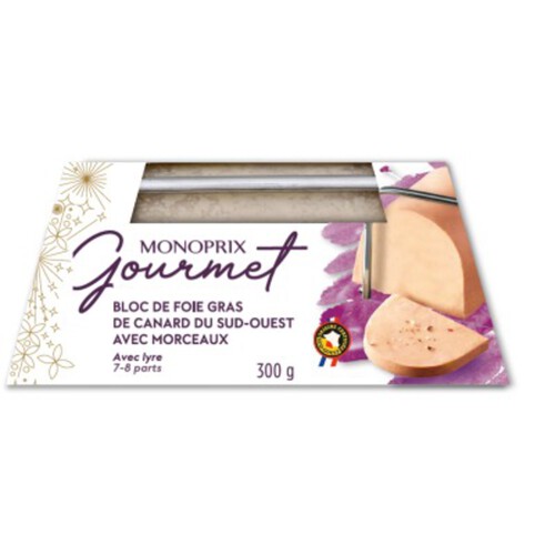 Monoprix Gourmet Bloc de foie gras de canard du Sud-Ouest avec morceaux 300g