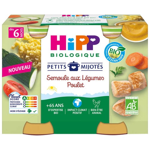 Hipp Biologique Petits Mijotés Semoule aux Légumes Poulet 2x190g