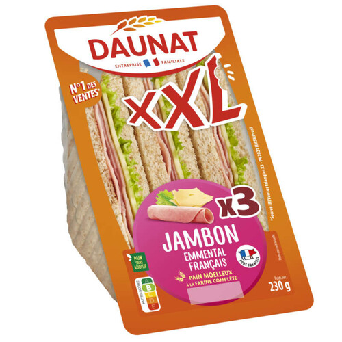 Daunat Sandwich triangle XXL Jambon Emmental Salade 230g