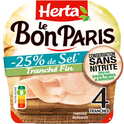 Herta Le Bon Paris Jambon Sans Nitrite sel réduit 4 Tanches