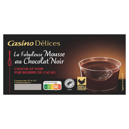 Casino Delices Mousse au chocolat noir - 2 pots - 2x90g