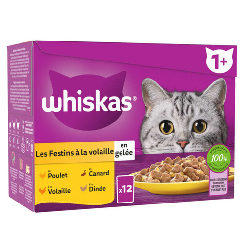 Whiskas Sachets Fraîcheur Festins À La Volaille En Gelée Pour Chat Adulte 12X85G