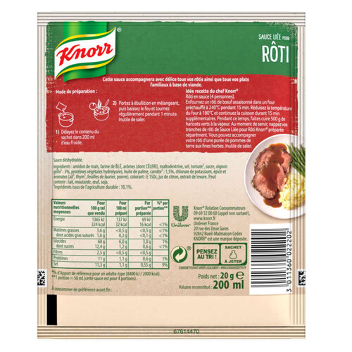 Knorr Sauce Déshydratée Liée Pour Rôti 20g