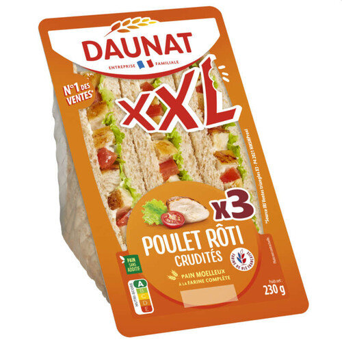 Daunat Sandwich le club xxl poulet roti crudités 230g