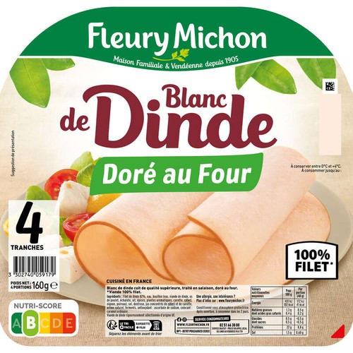 Fleury Michon Blanc de Dinde doré au four x4 Tranches 160g