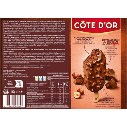 Côte d'Or Bâtonnets Glacés au Chocolat Lait et Noisettes 360 ml