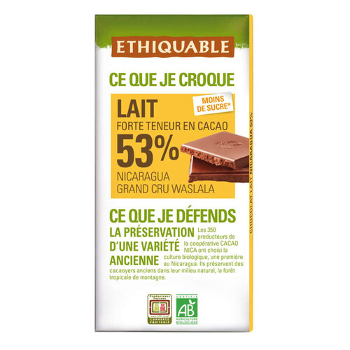 Ethiquable Chocolat au Lait 53% Bio 100g