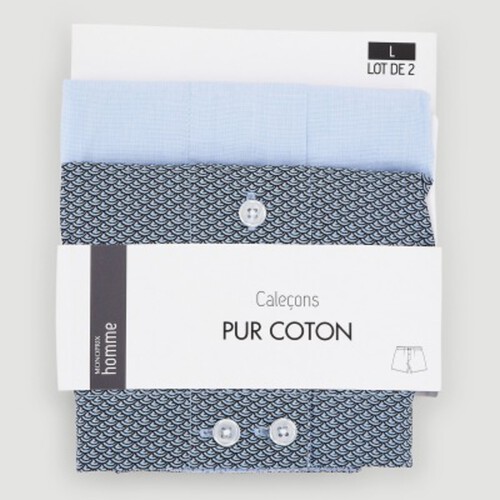 Monoprix Lot de 2 caleçons Pur Coton Print Bleu M