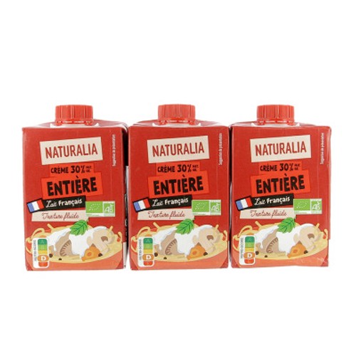 Naturalia crème Entière 30%mg Bio 3x20cl