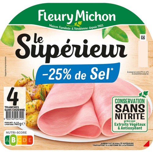 Fleury Michon Le Supérieur Jambon -25% Sel Sans Nitrite x4