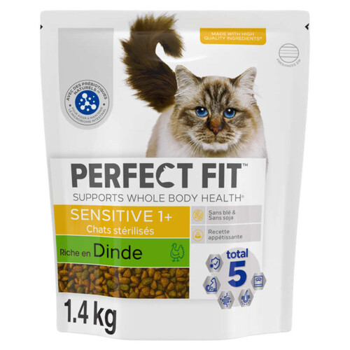 Perfect Fit sensitive 1+ croquettes riche en dinde chat adulte sensible stérilisé 1,4kg
