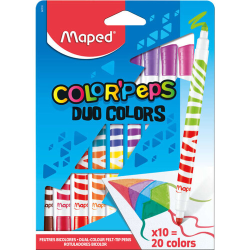 Maped 10 Feutres Double-Embout Soit 20 Couleurs Duo Color'Peps