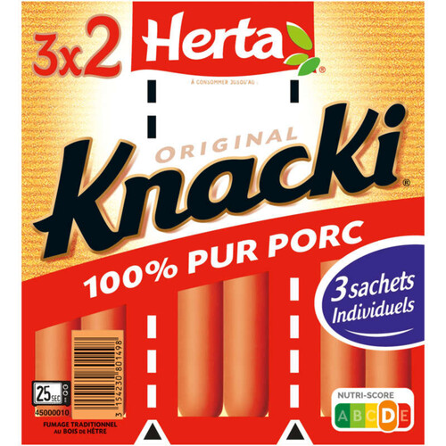 Herta Knacki saucisses 100% pur porc sécable 3x2