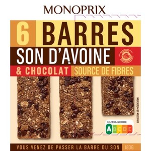 Monoprix Barres Son Avoine Chocolat 150g