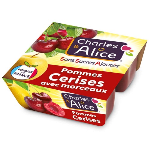 Charles & Alice Dessert pomme et cerise sans sucres ajoutés 4x97g