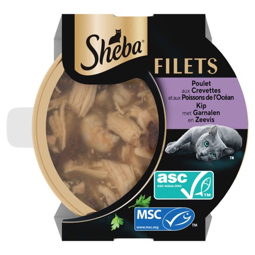 Sheba Filets au Poulet, aux Crevettes et aux Poissons de l'Océan pour chat adulte 60g