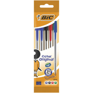 Bic 5 stylos-billes Cristal, mix de couleurs..