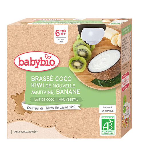 [Par Naturalia]  Babybio Dessert Brassé Bio Coco Kiwi d'Aquitaine & Banane Dès 6 mois 4x85g