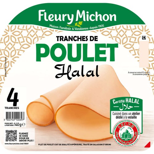 Fleury Michon Tranches de  Poulet Halal  x4