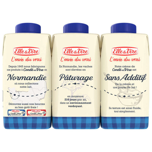 Elle & Vire Laiterie Condé Sur Vire Crème Légère Sans Addictif 3x20cl