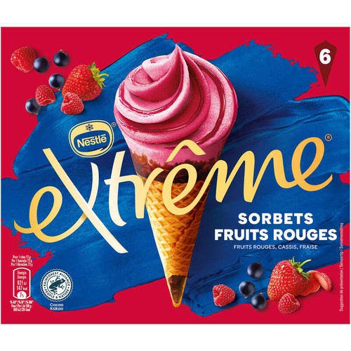 Nestlé Extrême Cônes glacés sorbets fruits rouges x6 426g