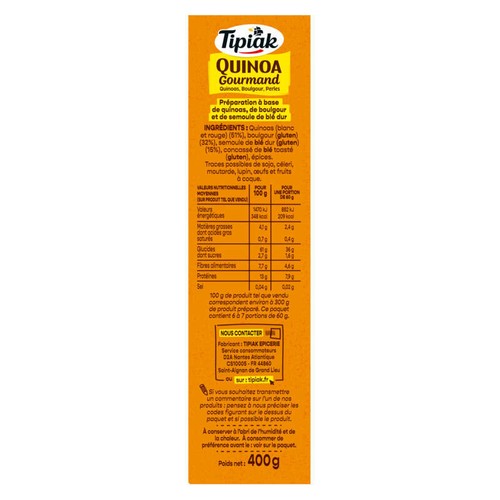Tipiak Quinoa Gourmand 3 Quinoas & Blé Tendre 400g