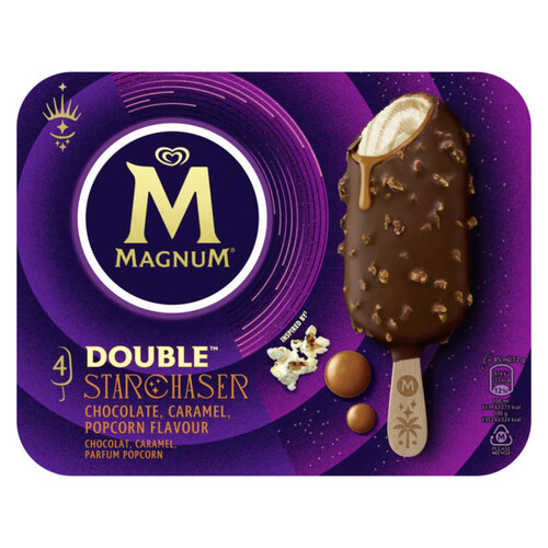 Magnum Glaces Bâtonnets Chocolat Caramel Popcorn x4 288g