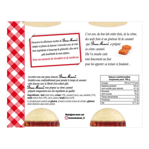 Bonne Maman Crème aux œufs frais, caramel 4x100g