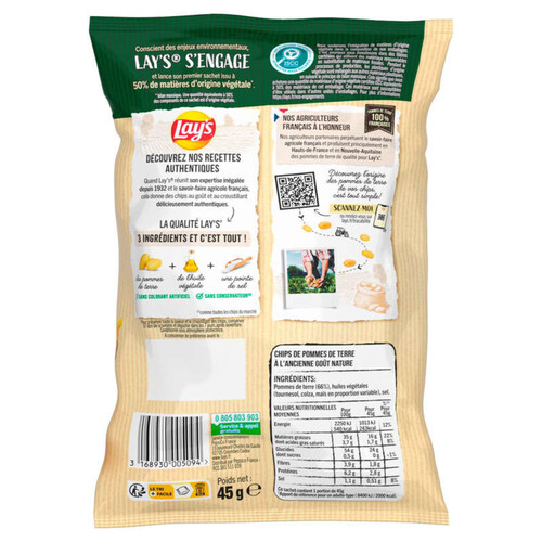 Lay's - Chips recette ancienne nature - Le sachet de 45g