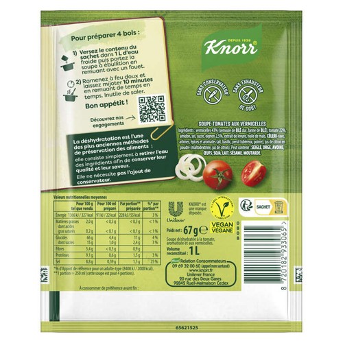 Knorr Soupe Déshydratée Tomates aux Vermicelles 67g