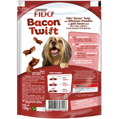 Fido Bacon Twist Friandises au Bacon pour Chien 120g