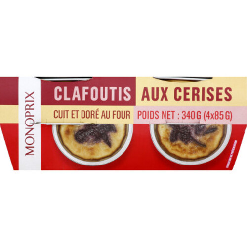 Monoprix Clafoutis Aux Cerises Cuit Et Doré au Four 4*85g