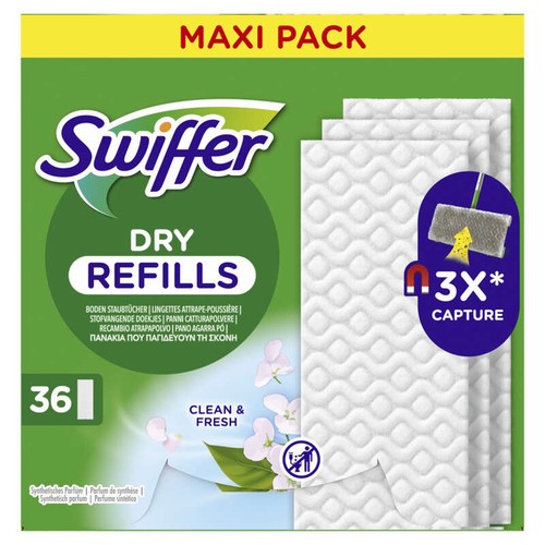 Swiffer Balai Attrape-Poussière Lingettes Sèches Propre & Frais x36