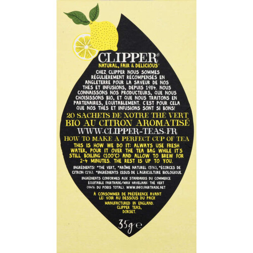 Clipper Fabulous Thé vert citron, bio 35g