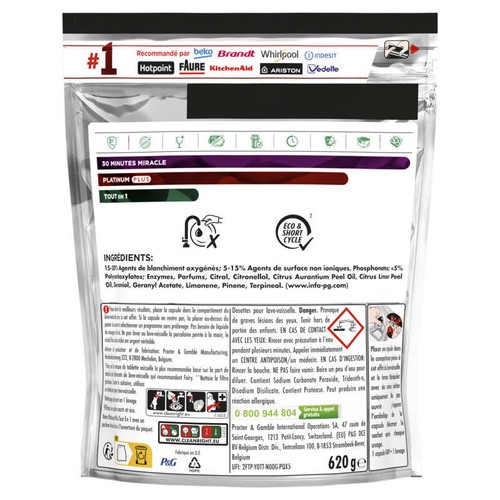 Fairy Platinum Plus All In One Technologie Anti-terne Tablettes Lave-Vaisselle Regular x40