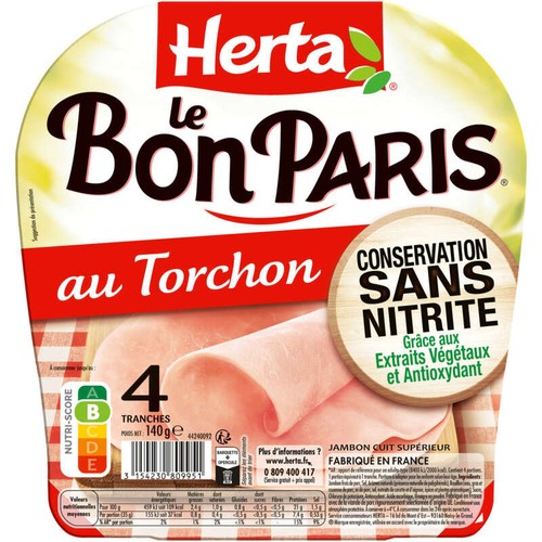 Herta Le Bon Paris Jambon au torchon 4 tranches 140g