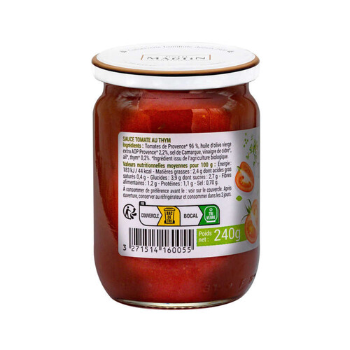 Jean Martin Sauce Tomate au Thym et au miel Bio 240g