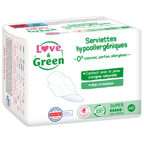 [Para] Love and Green Serviettes Hypoallergéniques Super x12