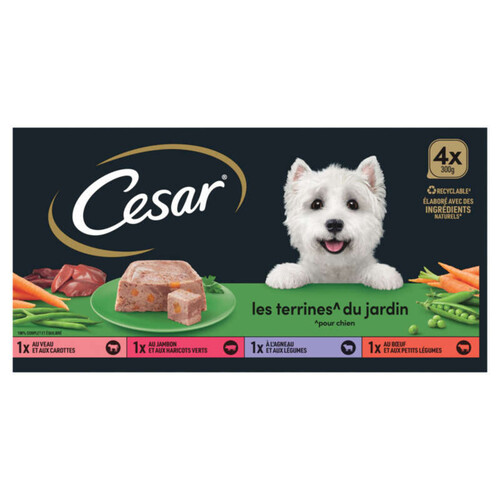 Cesar Barquettes en terrine 4 variétés pour chien 4x300g